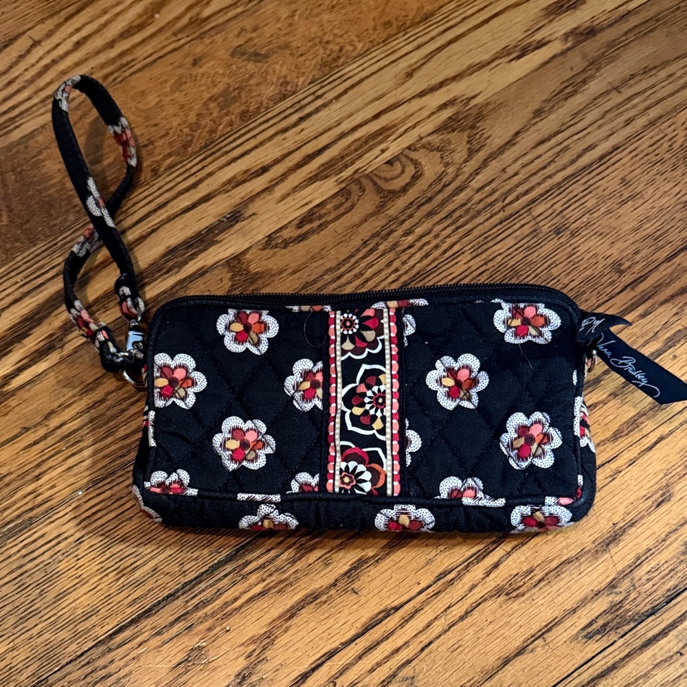 Vera Bradley Black and Red Floral Wristlet